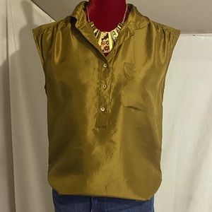 J. Crew Women’s Chartreuse Silk Sleeveless 1/4 Button Down Blouse (size4)